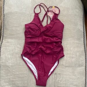 Burgundy One-Piece Swimsuit Size Medium